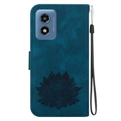 For Motorola Moto G Play 4G 2024 Lotus Embossed Leather Phone Case(Dark Blue) - Motorola Cases by buy2fix | Online Shopping UK | buy2fix