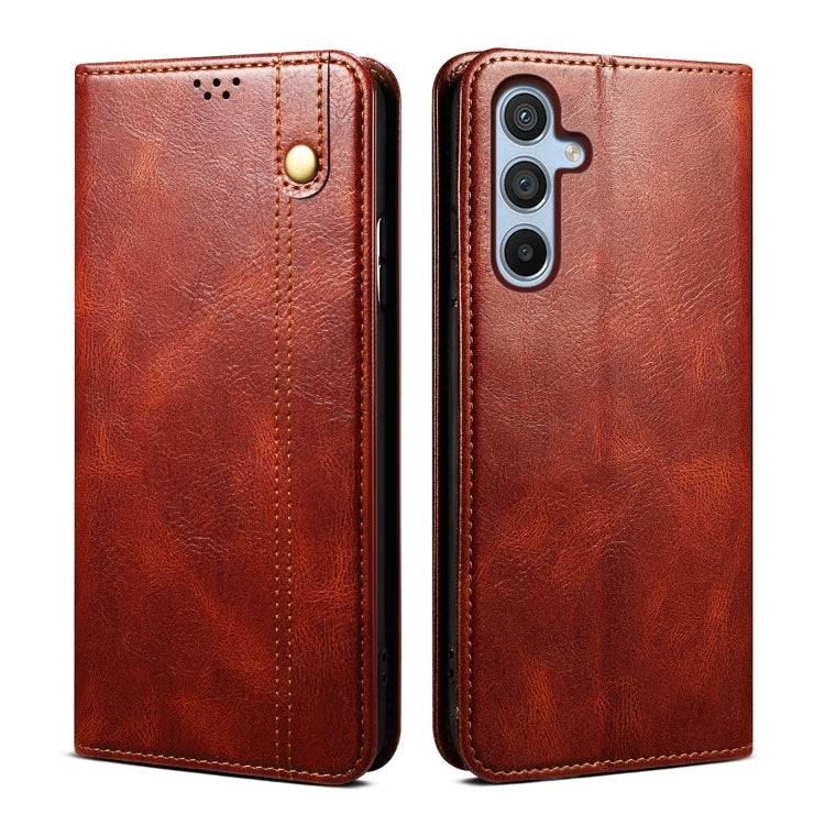 For Samsung Galaxy S25 5G Oil Wax Crazy Horse Texture Leather Phone Case(Brown) - Galaxy S25 5G Cases by buy2fix | Online Shopping UK | buy2fix