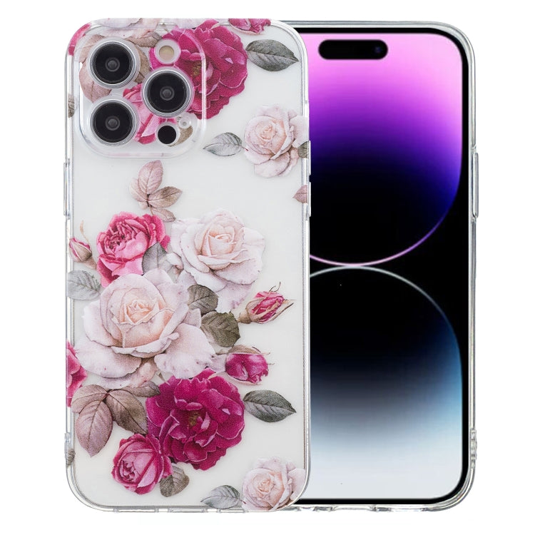 For iPhone 16 Pro Colored Drawing Pattern Transparent TPU Phone Case(Peony) - iPhone 16 Pro Cases by buy2fix | Online Shopping UK | buy2fix