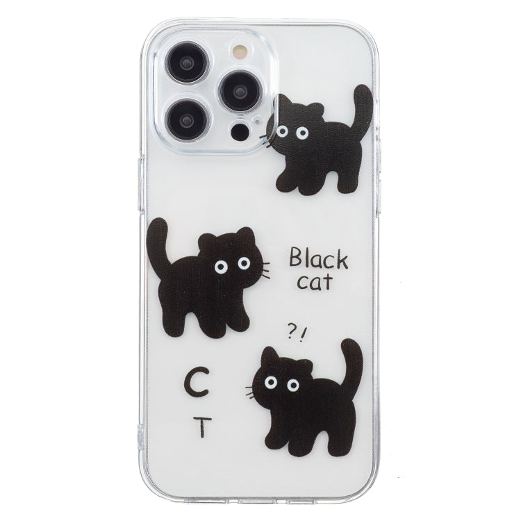 For iPhone 16 Pro Colored Drawing Pattern Transparent TPU Phone Case(Black Cat) - iPhone 16 Pro Cases by buy2fix | Online Shopping UK | buy2fix