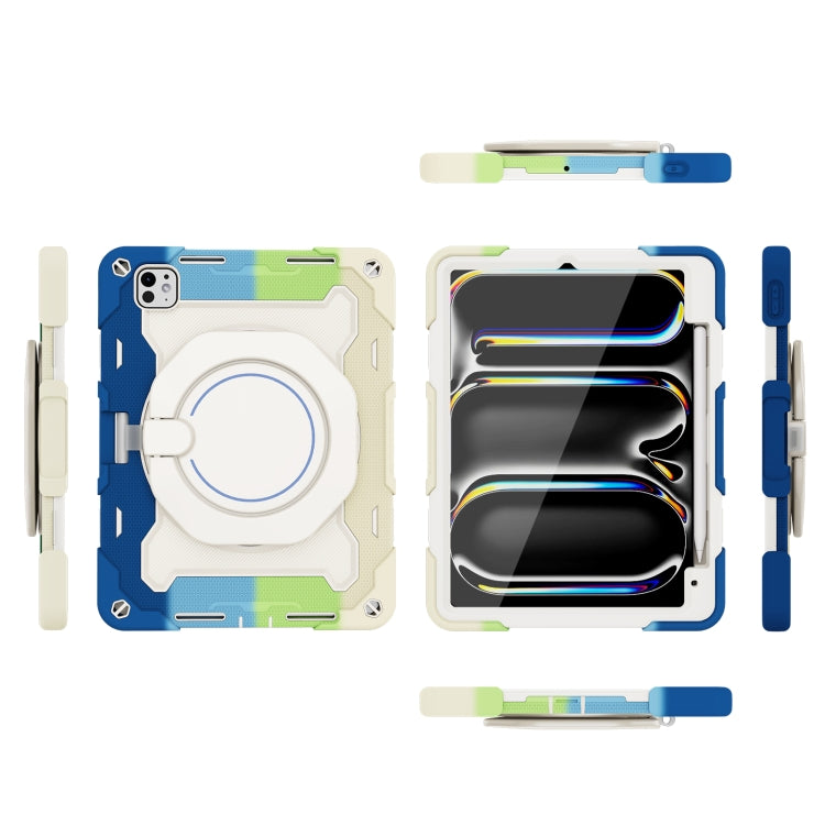 For iPad Pro 11 2024 Armor Portable Rotating Ring Holder Silicone Tablet Case with Pen Slot(Colorful Blue) - iPad Pro 11 2024 Cases by buy2fix | Online Shopping UK | buy2fix