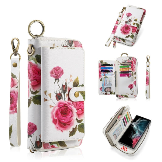 For Samsung Galaxy S22 5G POLA Flower Multi-functional Zipper Wallet Leather Phone Case(Beige) - Galaxy S22 5G Cases by buy2fix | Online Shopping UK | buy2fix