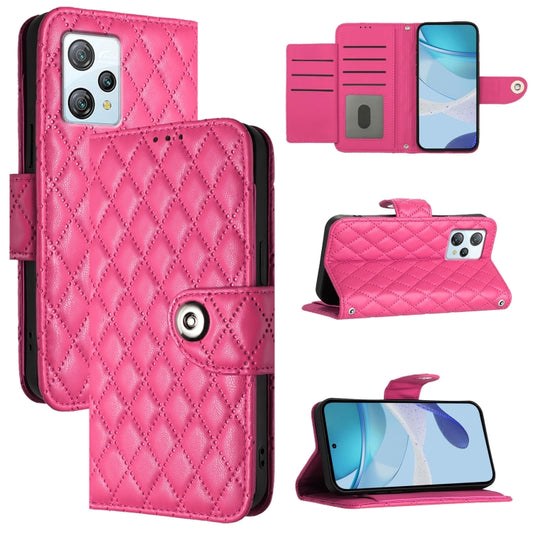 For Blackview A53 Rhombic Texture Flip Leather Phone Case with Lanyard(Rose Red) - More Brand by buy2fix | Online Shopping UK | buy2fix