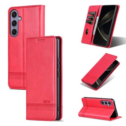 For Samsung Galaxy S25 5G AZNS Magnetic Calf Texture Flip Leather Phone Case(Red) - Galaxy S25 5G Cases by AZNS | Online Shopping UK | buy2fix