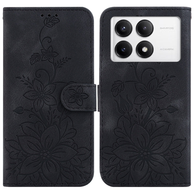 For Xiaomi Redmi K70 / K70 Pro Lily Embossed Leather Phone Case(Black) - K70 Cases by buy2fix | Online Shopping UK | buy2fix