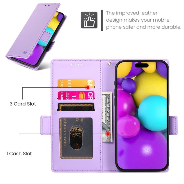 For iPhone 16 Side Buckle Magnetic Frosted Leather Phone Case(Purple) - iPhone 16 Cases by buy2fix | Online Shopping UK | buy2fix