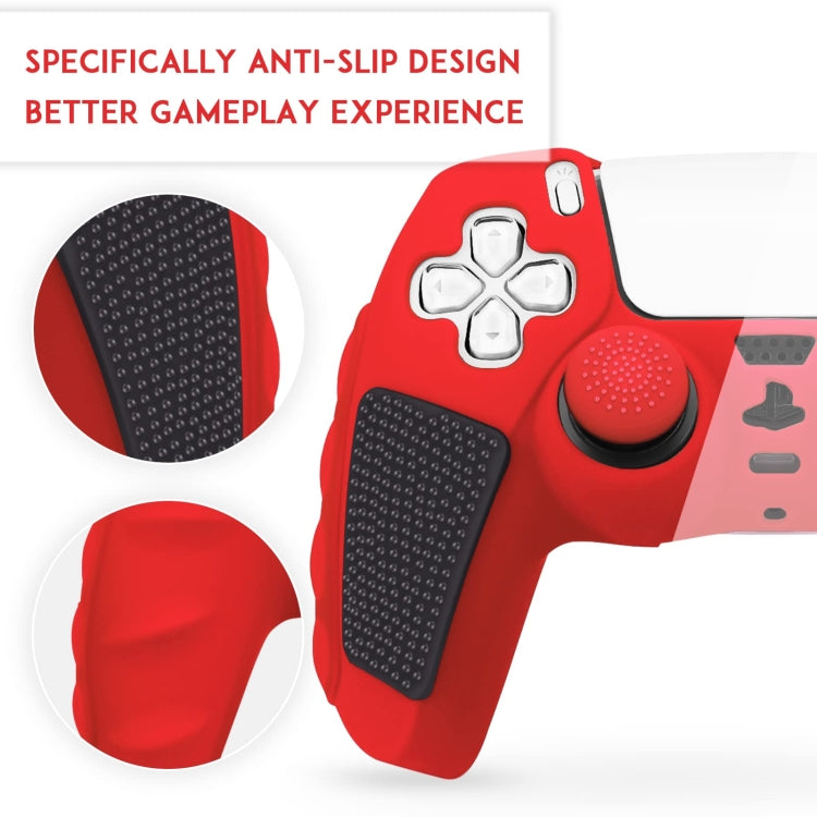 For Sony PS5 Splicing Color Silicone Gamepad Protective Case with Rocker Caps(Red Black) - Cases by buy2fix | Online Shopping UK | buy2fix