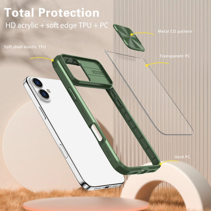 For iPhone 16 Sliding Camshield Acrylic Hybrid TPU Phone Case(Olive Green) - iPhone 16 Cases by buy2fix | Online Shopping UK | buy2fix