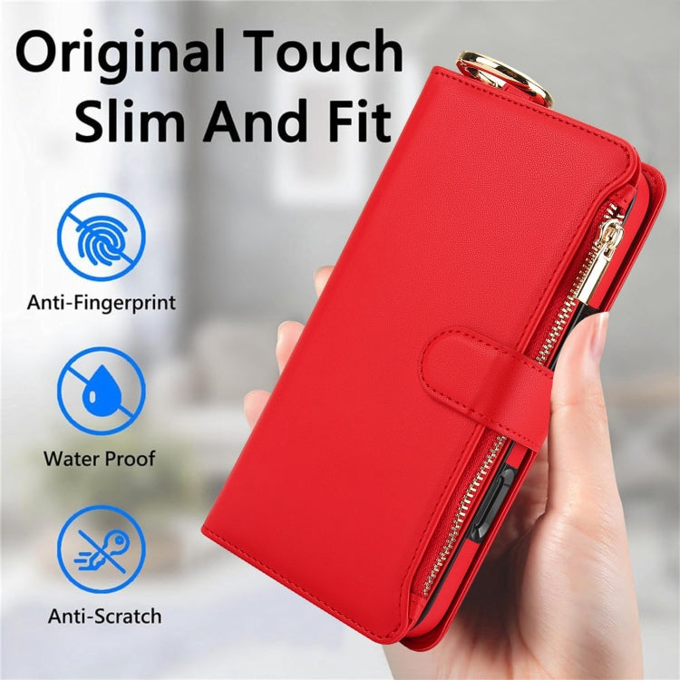 For iPhone 16 Pro Crossbody Ring Multifunctional Wallet Leather Phone Case(Red) - More iPhone Cases by buy2fix | Online Shopping UK | buy2fix