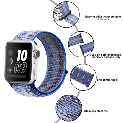 For Apple Watch Ultra 49mm / Series 8&7 45mm / SE 2&6&SE&5&4 44mm / 3&2&1 42mm Nylon Loop Watch Band(Striped Blue) - Watch Bands by buy2fix | Online Shopping UK | buy2fix