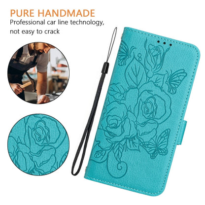 For iPhone SE 2024 Embossed Rose RFID Anti-theft Leather Phone Case(Light Blue) - More iPhone Cases by buy2fix | Online Shopping UK | buy2fix