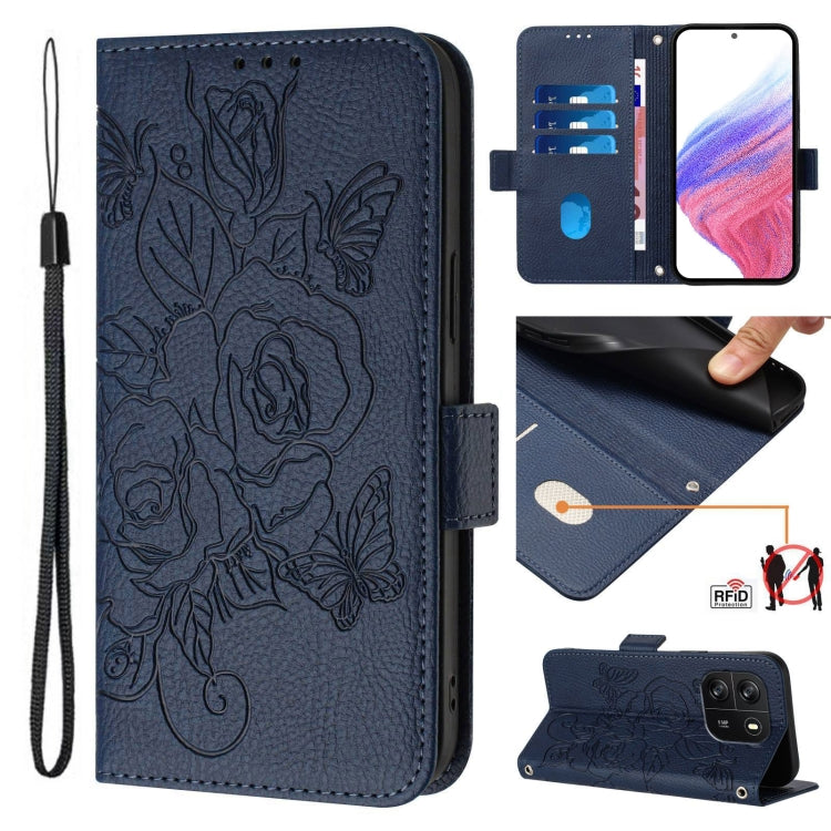 For Blackview WAVE 6C Embossed Rose RFID Anti-theft Leather Phone Case(Dark Blue) - More Brand by buy2fix | Online Shopping UK | buy2fix