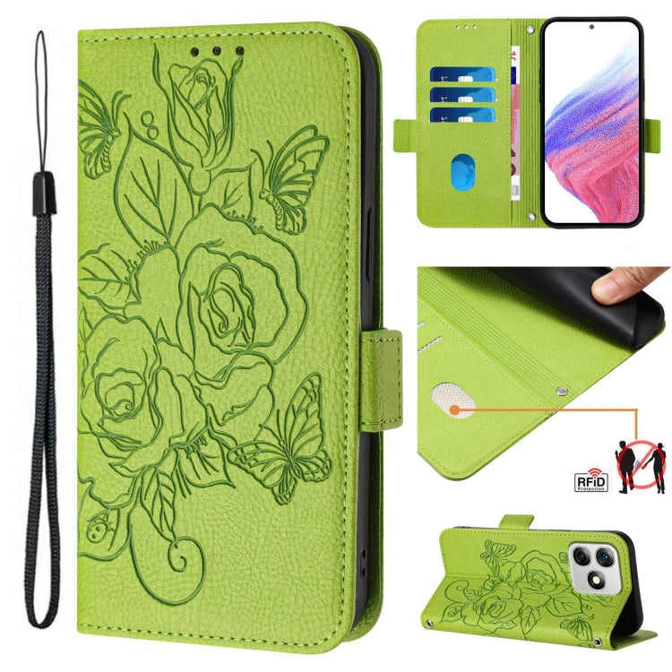 For Ulefone Note 18 Ultra Embossed Rose RFID Anti-theft Leather Phone Case(Green) - Ulefone Cases by buy2fix | Online Shopping UK | buy2fix