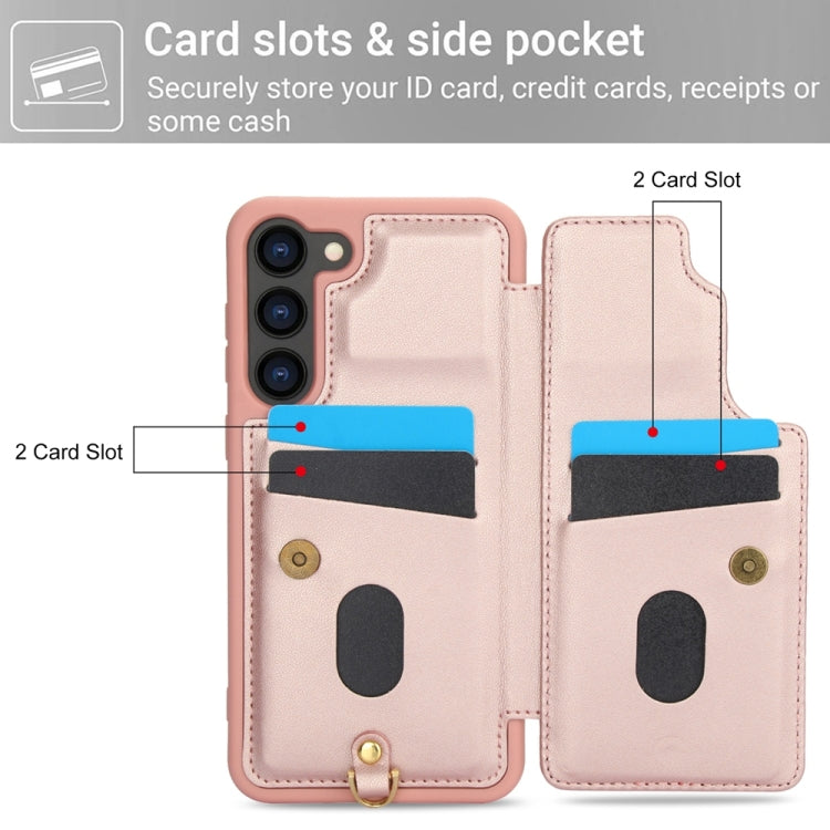 For Samsung Galaxy S25+ 5G Crossbody Flower Pattern Leather Phone Case(Rose Gold) - Galaxy S23+ 5G Cases by buy2fix | Online Shopping UK | buy2fix