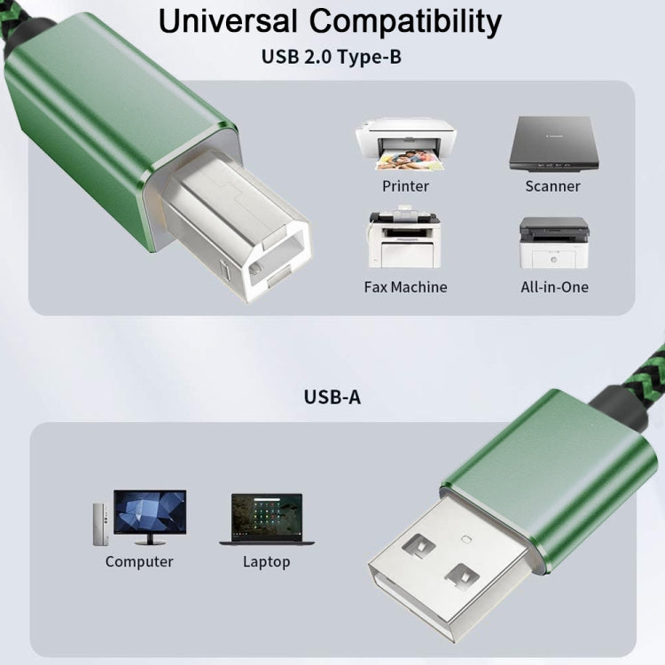 USB 2.0 to Square Port A/B Printer Adapter Cable, Length:3m(Green) - USB Cable by buy2fix | Online Shopping UK | buy2fix