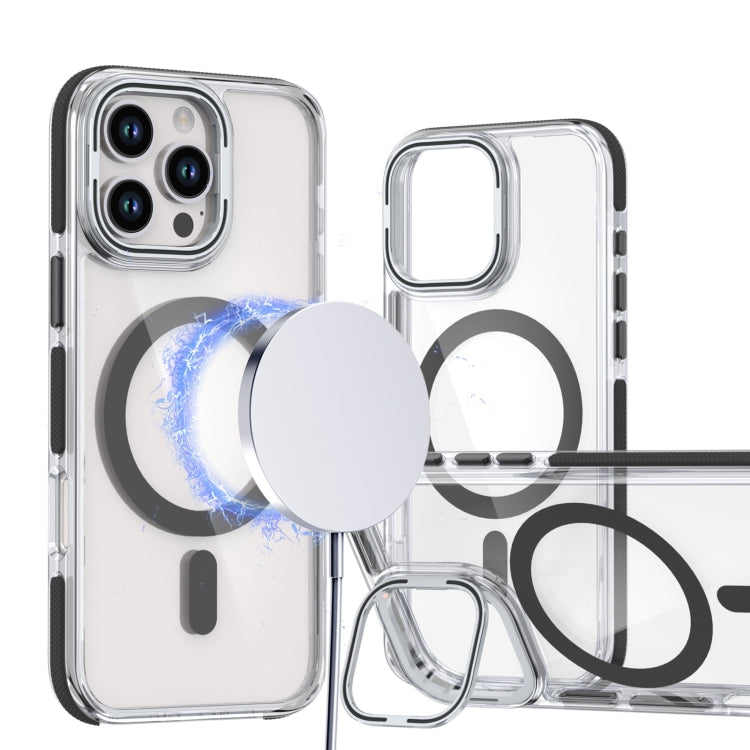 For iPhone 14 Pro Dual-Color Clear Acrylic Hybrid TPU Lens Flip Holder MagSafe Phone Case(Black) - iPhone 14 Pro Cases by buy2fix | Online Shopping UK | buy2fix