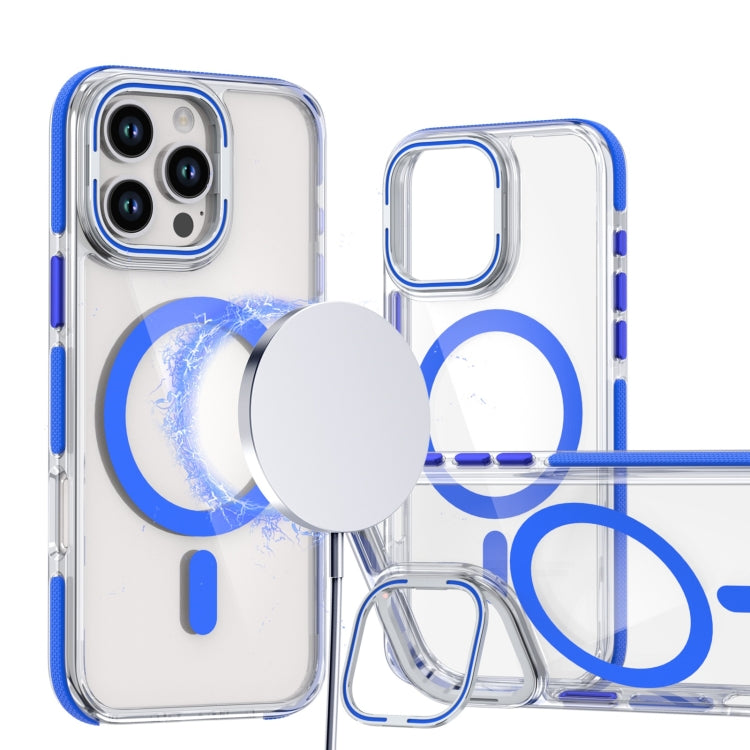 For iPhone 16 Pro Max Dual-Color Clear Acrylic Hybrid TPU Lens Flip Holder MagSafe Phone Case(Blue) - iPhone 16 Pro Max Cases by buy2fix | Online Shopping UK | buy2fix