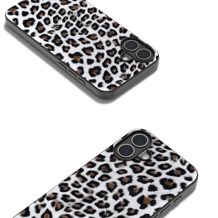 For iPhone 16 Plus Black Frame Leopard Phone Case(Silver Leopard) - iPhone 16 Plus Cases by buy2fix | Online Shopping UK | buy2fix