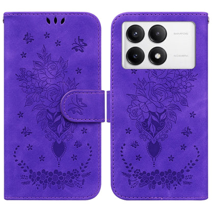 For Redmi K70 / K70 Pro Butterfly Rose Embossed Leather Phone Case(Purple) - K70 Cases by buy2fix | Online Shopping UK | buy2fix