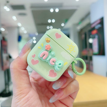 For AirPods 2 / 1 Fresh 3D Text Skin Feel Earbuds Box PC Case(Green) - For AirPods Pro 2 by buy2fix | Online Shopping UK | buy2fix