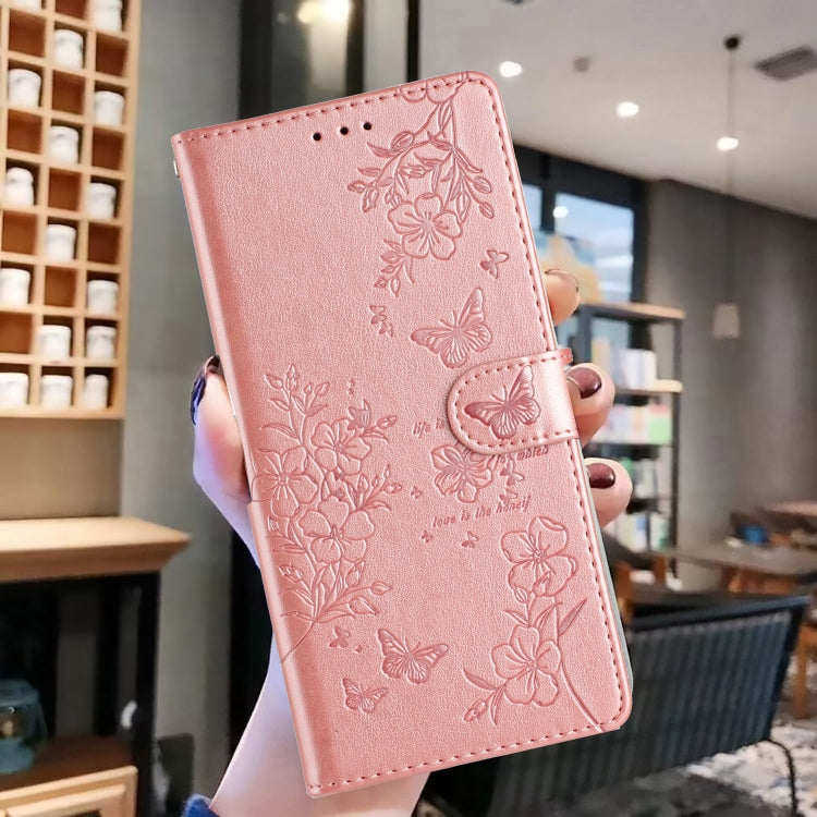 For iPhone 16 Pro Butterflies and Flowers Leather Phone Case(Rose Gold) - iPhone 16 Pro Cases by buy2fix | Online Shopping UK | buy2fix