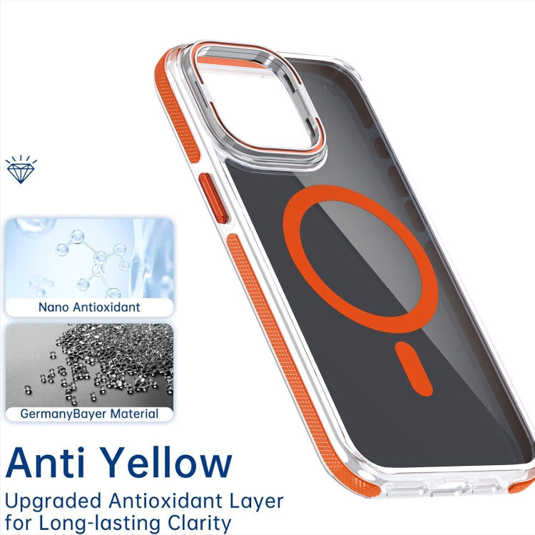 For iPhone 16 Pro Max Magsafe Dual-Color Transparent Black Lens Holder Phone Case(Orange) - iPhone 16 Pro Max Cases by buy2fix | Online Shopping UK | buy2fix