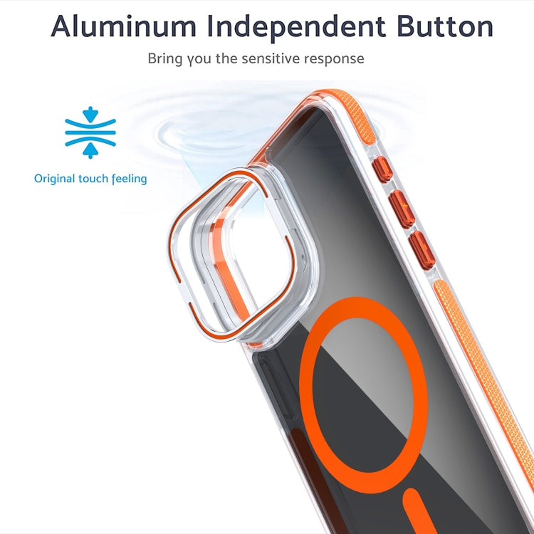 For iPhone 16 Pro Max Magsafe Dual-Color Transparent Black Lens Holder Phone Case(Orange) - iPhone 16 Pro Max Cases by buy2fix | Online Shopping UK | buy2fix