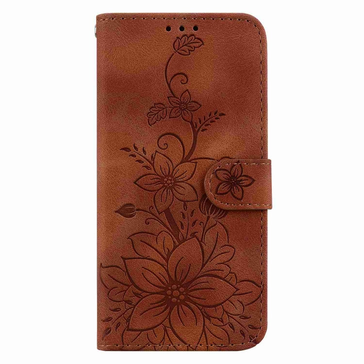 For Samsung Galaxy S25 5G Lily Embossed Leather Phone Case(Brown) - Galaxy S25 5G Cases by buy2fix | Online Shopping UK | buy2fix