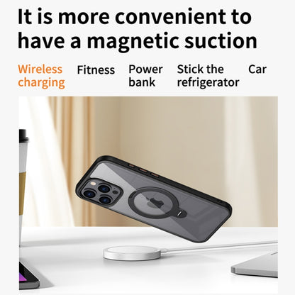 For iPhone 16 Plus Transparent MagSafe Magnetic Rotating Ring Holder Phone Case(Black) - iPhone 16 Plus Cases by buy2fix | Online Shopping UK | buy2fix