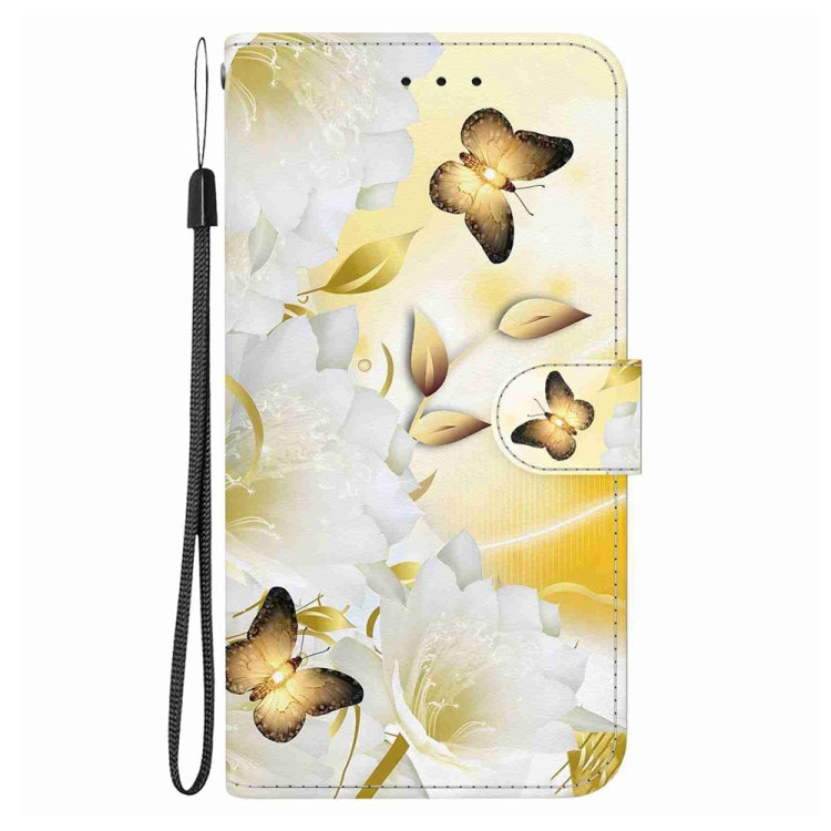 For Samsung Galaxy S25 5G Crystal Texture Colored Drawing Leather Phone Case(Gold Butterfly Epiphyllum) - Galaxy S25 5G Cases by buy2fix | Online Shopping UK | buy2fix