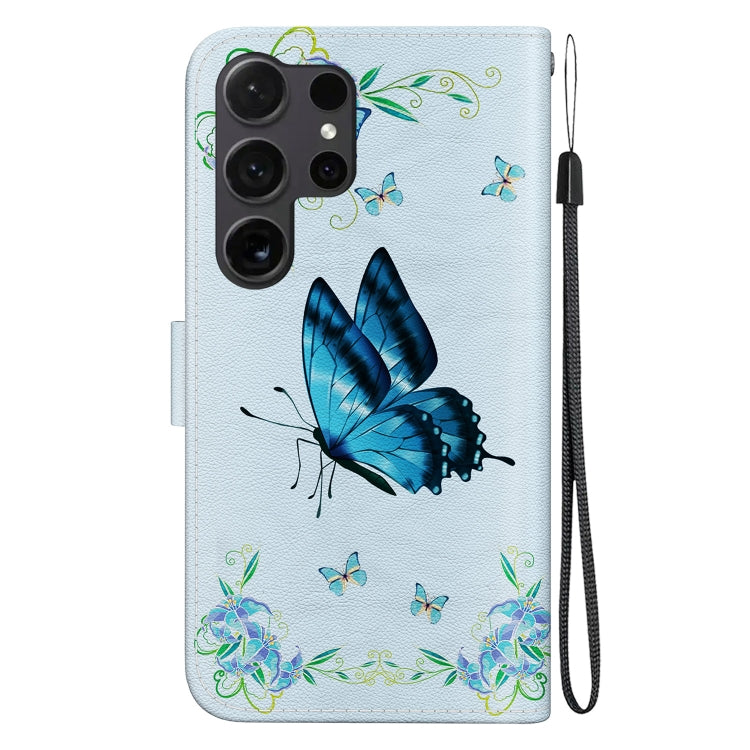 For Samsung Galaxy S25 Ultra 5G Crystal Texture Colored Drawing Leather Phone Case(Blue Pansies) - Galaxy S25 Ultra 5G Cases by buy2fix | Online Shopping UK | buy2fix