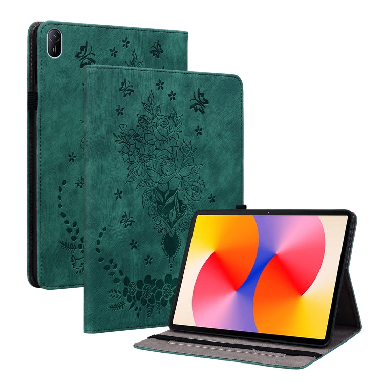 For Huawei MatePad SE 11 2024 Butterfly Rose Embossed Leather Tablet Case(Green) - Huawei by buy2fix | Online Shopping UK | buy2fix