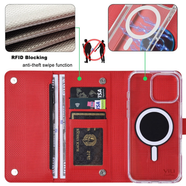 For iPhone 16 Pro Max ViLi GHB-C Series RFID MagSafe Magnetic Flip Leather Phone Case(Red) - iPhone 16 Pro Max Cases by ViLi | Online Shopping UK | buy2fix