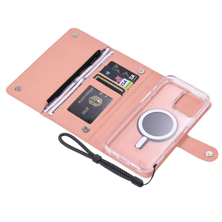 For iPhone 14 Plus ViLi GHB-C Series RFID MagSafe Magnetic Flip Leather Phone Case(Pink) - iPhone 14 Plus Cases by ViLi | Online Shopping UK | buy2fix