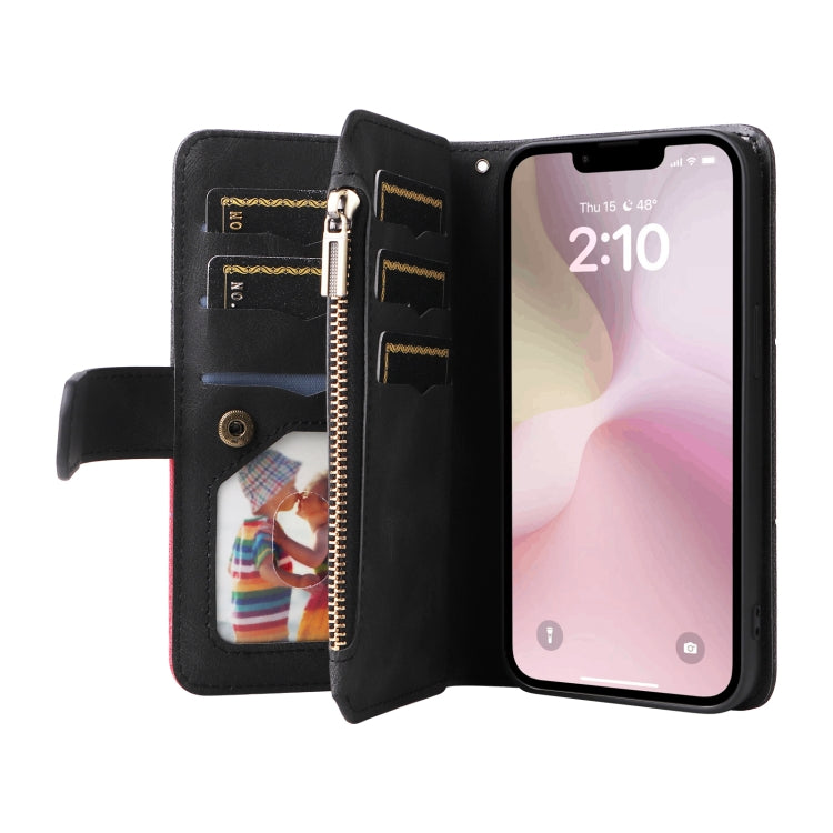 For iPhone SE 2024 Dual-color 9 Card Slots Zipper Wallet Leather Phone Case(Black) - More iPhone Cases by buy2fix | Online Shopping UK | buy2fix