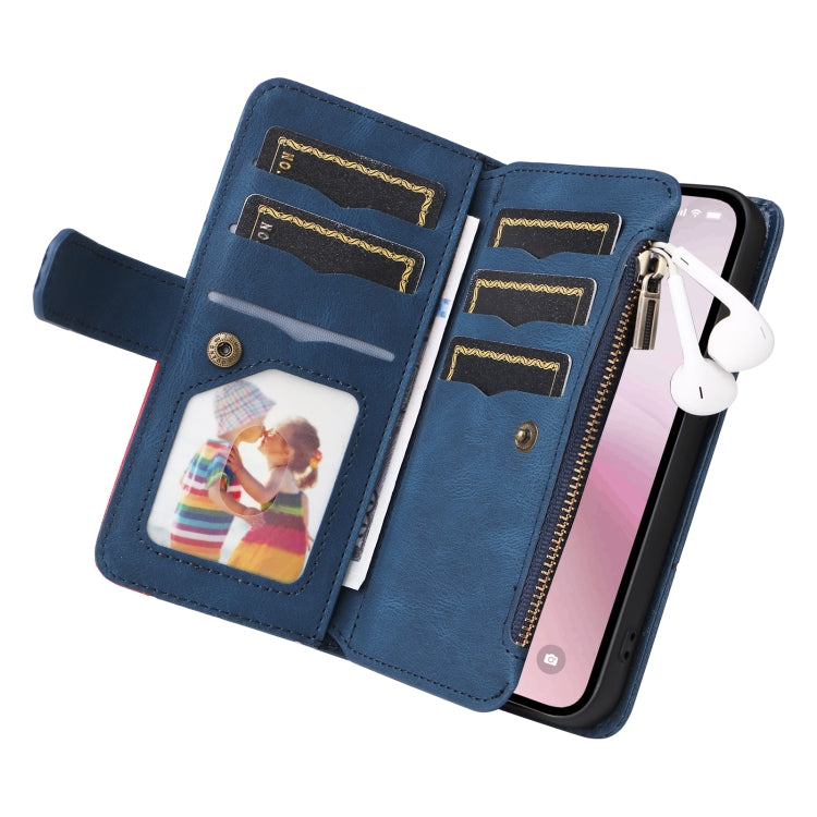 For iPhone SE 2024 Dual-color 9 Card Slots Zipper Wallet Leather Phone Case(Blue) - More iPhone Cases by buy2fix | Online Shopping UK | buy2fix