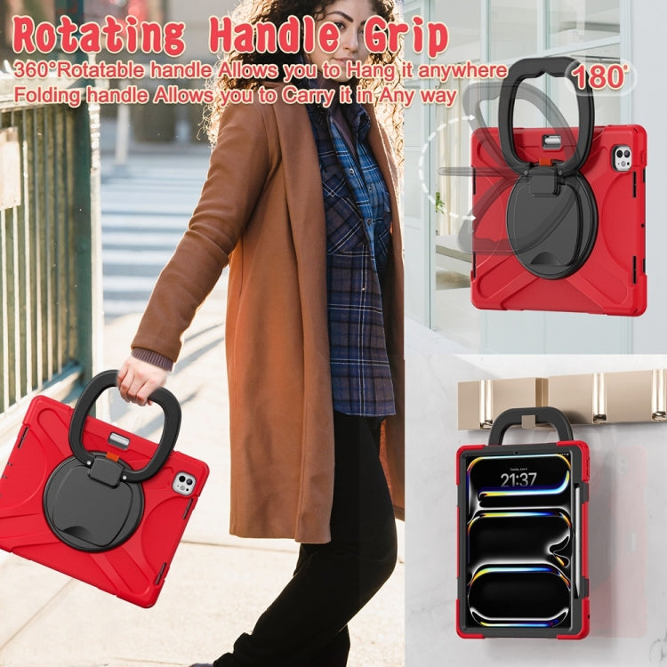 For iPad Pro 13 2024 Silicone Hybrid PC Tablet Case with Holder & Shoulder Strap(Red) - iPad Pro 13 2024 Cases by buy2fix | Online Shopping UK | buy2fix