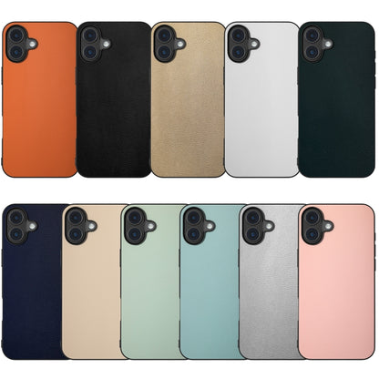 For iPhone 16 PU Leather Black Frame Full Coverage Phone Case(Dark Blue) - iPhone 16 Cases by buy2fix | Online Shopping UK | buy2fix