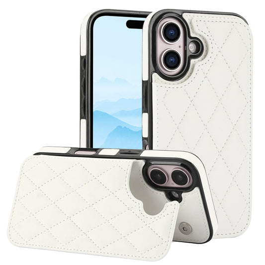 For iPhone 16 Plus Double Buckle Rhombic PU Leather Phone Case(White) - iPhone 16 Plus Cases by buy2fix | Online Shopping UK | buy2fix