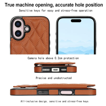 For iPhone 16 Plus Double Buckle Rhombic PU Leather Phone Case(Brown) - iPhone 16 Plus Cases by buy2fix | Online Shopping UK | buy2fix