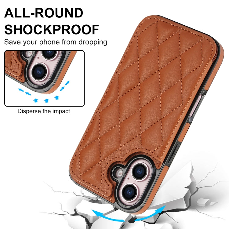 For iPhone 16 Plus Double Buckle Rhombic PU Leather Phone Case(Brown) - iPhone 16 Plus Cases by buy2fix | Online Shopping UK | buy2fix