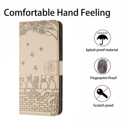 For Samsung Galaxy S25+ 5G Cat Embossing Pattern Leather Phone Case with Lanyard(Beige) - Galaxy S25+ 5G Cases by buy2fix | Online Shopping UK | buy2fix