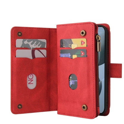 For Xiaomi Poco F6 Pro Skin Feel Multi Card Slots Zipper Wallet Leather Phone Case(Red) - Xiaomi Cases by buy2fix | Online Shopping UK | buy2fix