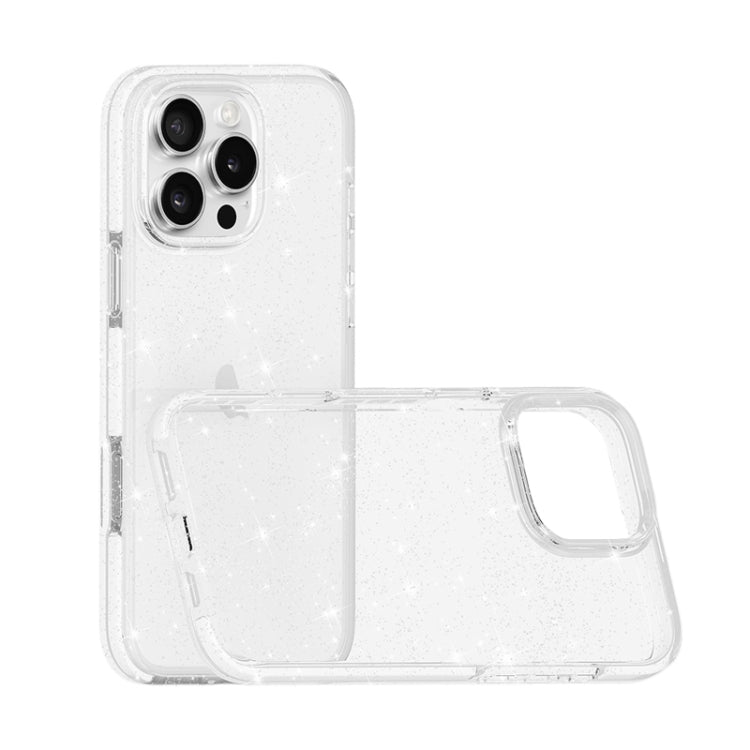 For iPhone 16 Pro Max Dual Color Clear Glitter TPU + TPE Full Coverage Phone Case(Glitter White) - iPhone 16 Pro Max Cases by buy2fix | Online Shopping UK | buy2fix