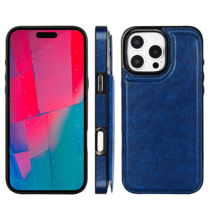 For iPhone 16 Pro Double Buckle Crazy Horse Texture PU Phone Case(Blue) - iPhone 16 Pro Cases by buy2fix | Online Shopping UK | buy2fix