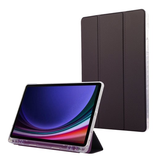 For Samsung Galaxy Tab S9 / S9 FE Carbon Fiber Clear Acrylic 3-Fold Leather Tablet Case(Purple) - Galaxy Tab S9 Cases by buy2fix | Online Shopping UK | buy2fix