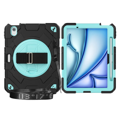 For iPad Air 11 2024 Spider Hand Grip Turntable Stand Tablet Case(Black Light Blue) - iPad Air 11 2024 Cases by buy2fix | Online Shopping UK | buy2fix