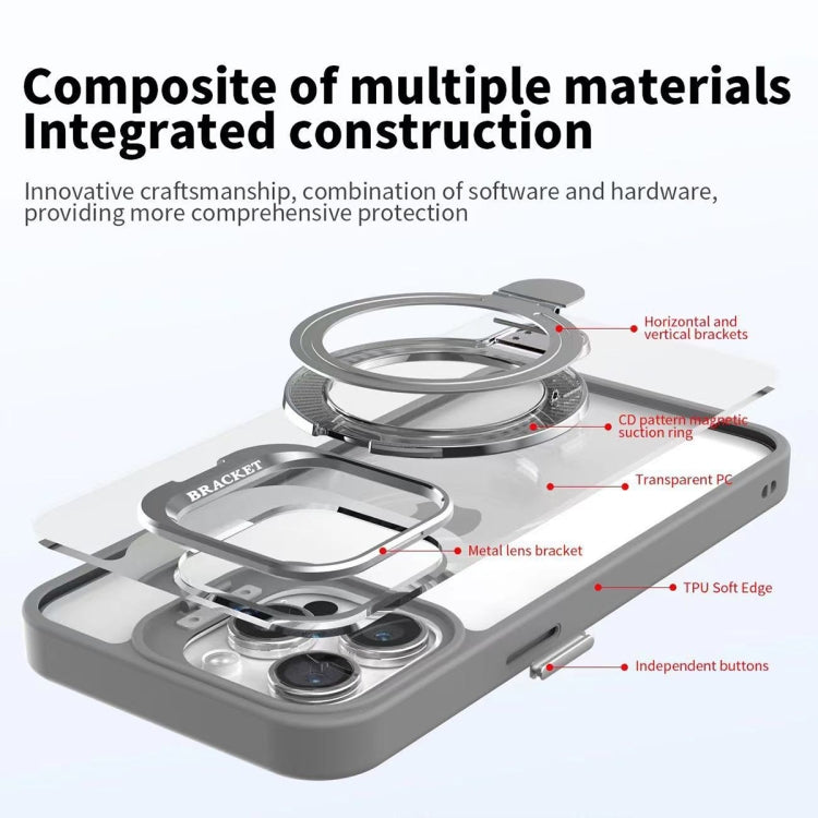 For iPhone 15 Pro Max Lens Protection & Ring Bracket MagSafe Phone Case(Grey) - iPhone 15 Pro Max Cases by buy2fix | Online Shopping UK | buy2fix