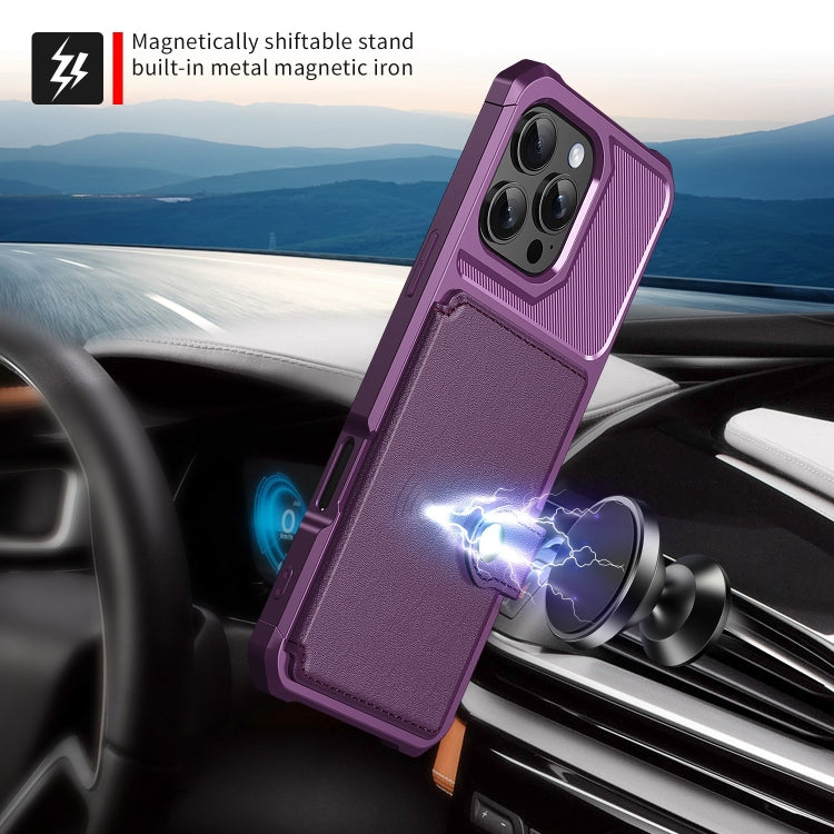 For iPhone 16 Pro Magnetic Wallet Card Bag Leather Phone Case(Purple) - iPhone 16 Pro Cases by buy2fix | Online Shopping UK | buy2fix