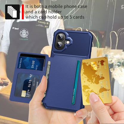 For iPhone 16 Plus Magnetic Wallet Card Bag Leather Phone Case(Blue) - iPhone 16 Plus Cases by buy2fix | Online Shopping UK | buy2fix